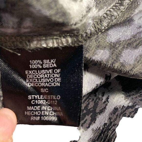 Charlie Jade 100% Silk Black Gray Leopard Ruffle Zip Sleeveless Dress Size Small - Picture 7 of 12